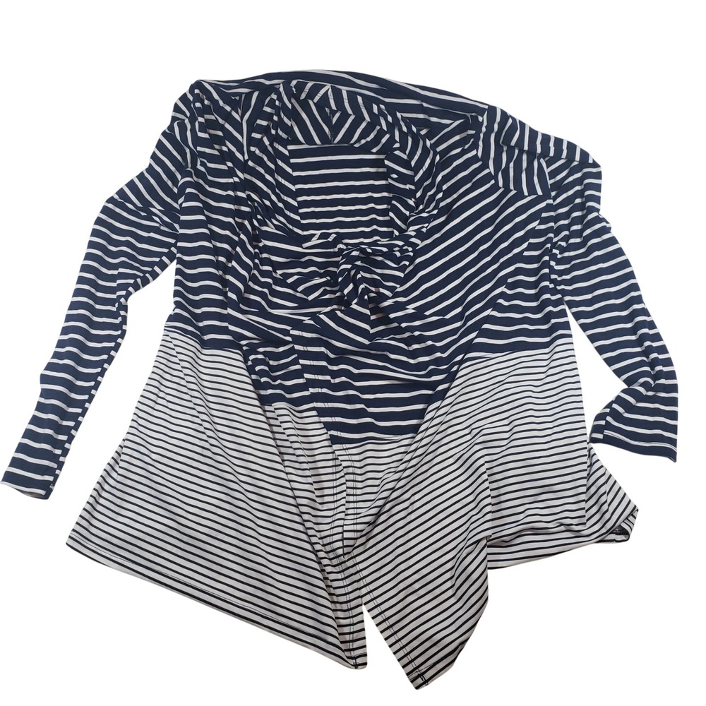 Suzanne Betro 1X Striped Ombre Cardigan Sweater Blue White Flowy Open‎ Front